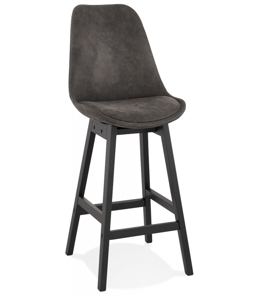 Tabouret snack mi-hauteur 'ASPEN MINI' en microfibre grise et pieds en bois noir