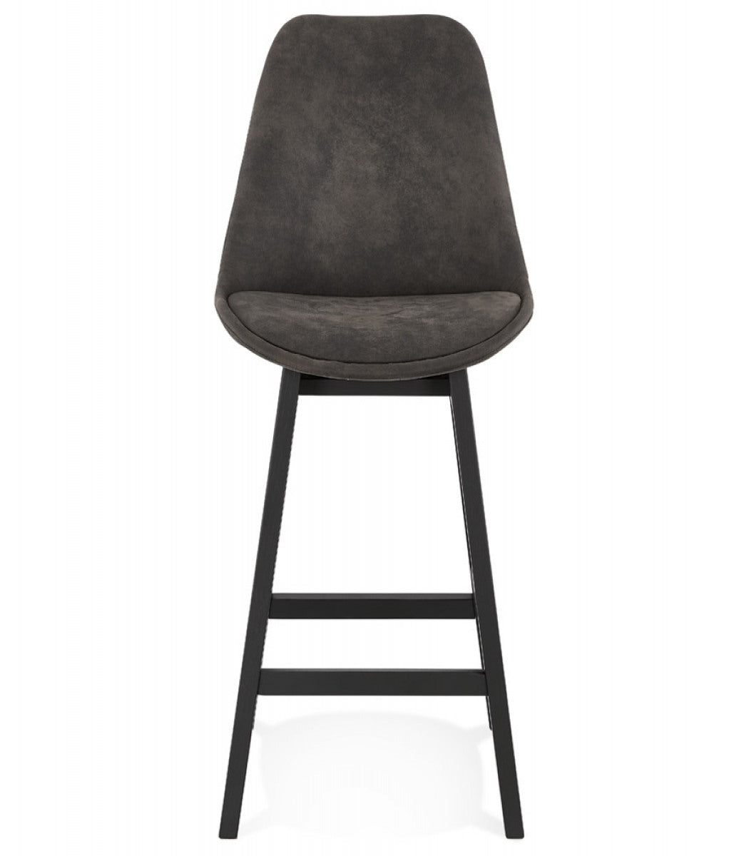 Tabouret snack mi-hauteur 'ASPEN MINI' en microfibre grise et pieds en bois noir