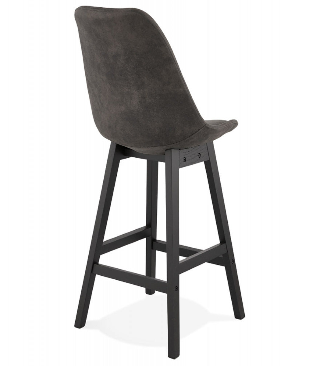 Tabouret snack mi-hauteur 'ASPEN MINI' en microfibre grise et pieds en bois noir