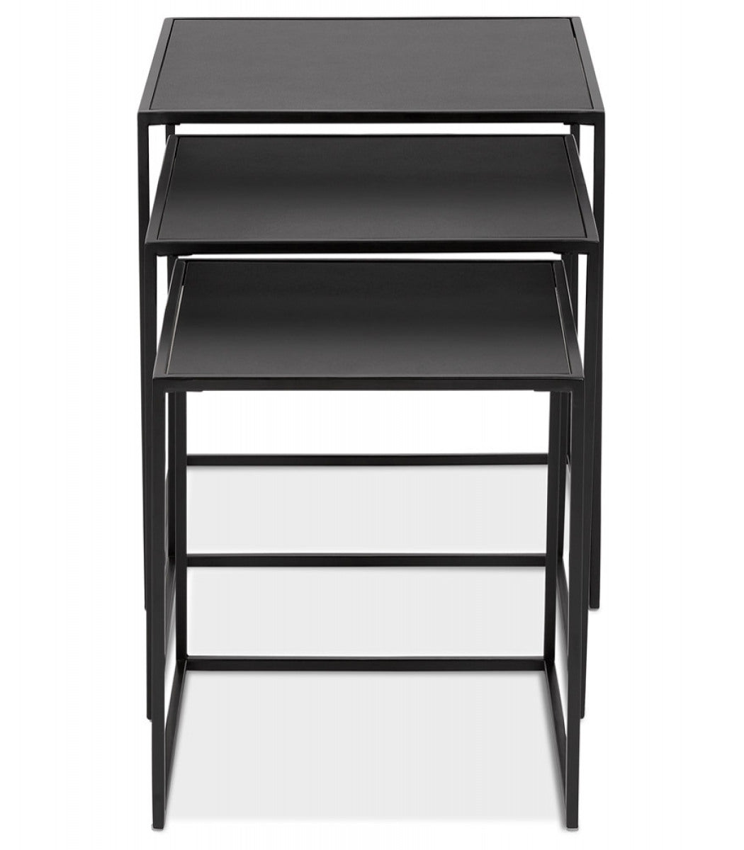 Set de 3 tables gigognes emboîtables 'BAGGY' en bois et métal noir