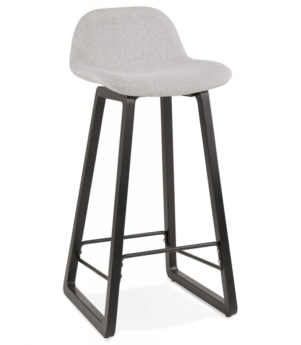 Tabouret snack mi-hauteur 'BALTIK MINI' en tissu gris clair et pieds en bois noir