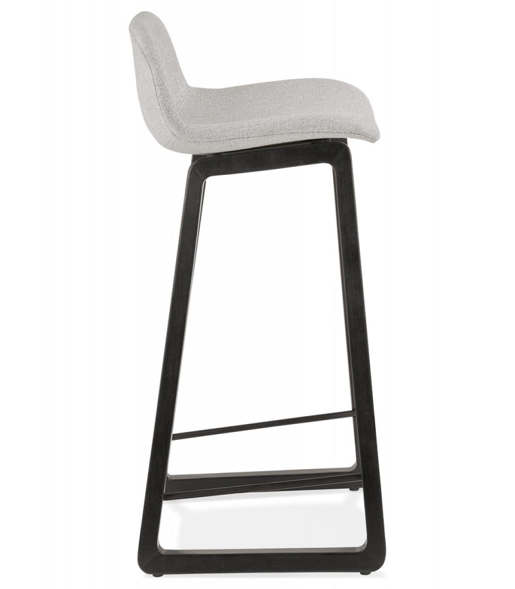 Tabouret snack mi-hauteur 'BALTIK MINI' en tissu gris clair et pieds en bois noir