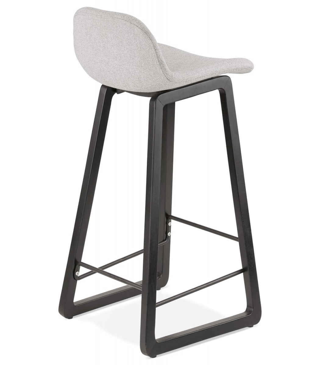 Tabouret snack mi-hauteur 'BALTIK MINI' en tissu gris clair et pieds en bois noir