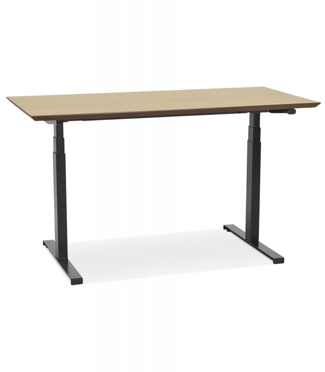 Bureau assis-debout électrique 'BIONIK'avec plateau en bois finition naturelle et pied en métal noir - 150x70 cm