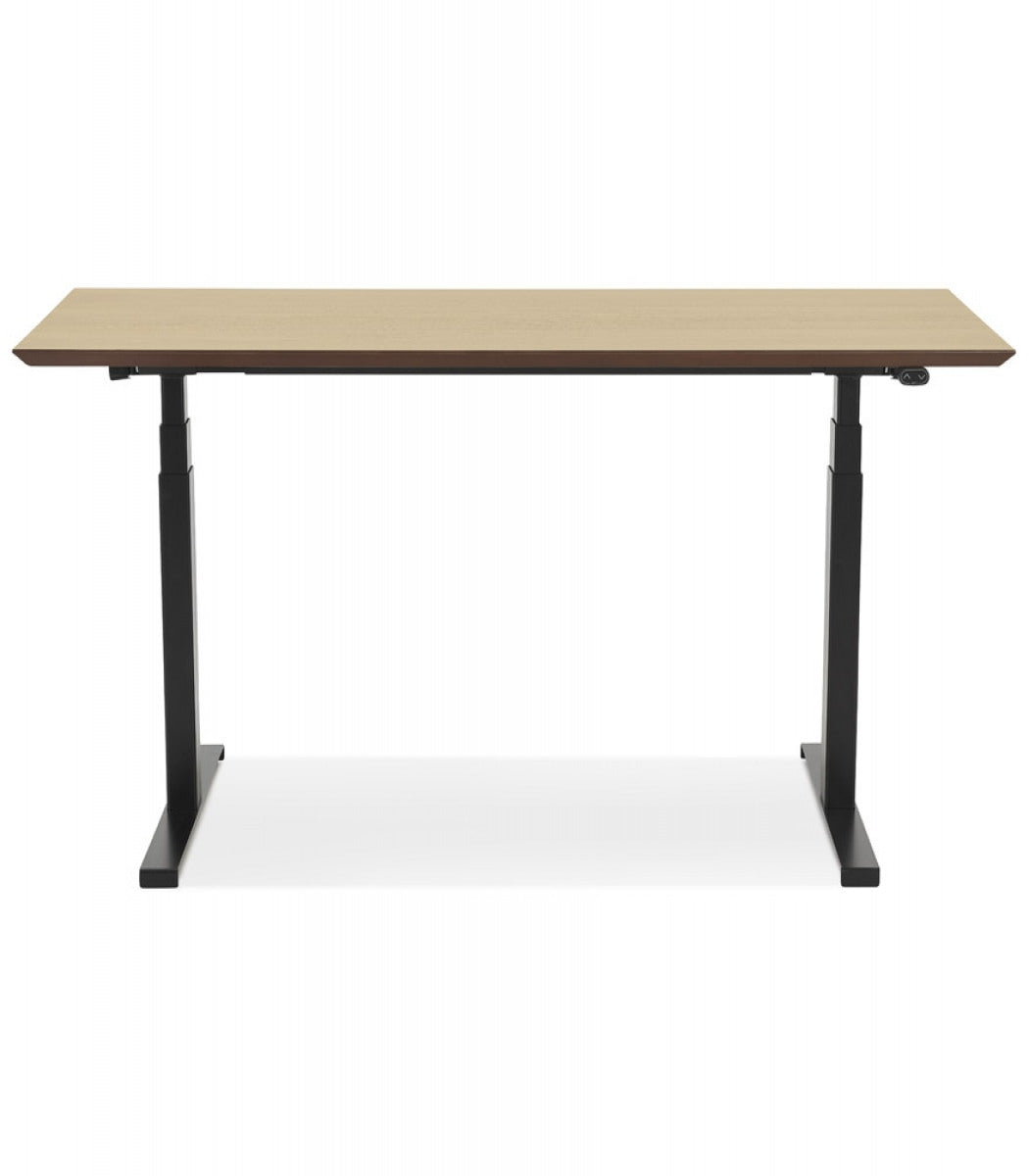 Bureau assis-debout électrique 'BIONIK'avec plateau en bois finition naturelle et pied en métal noir - 150x70 cm