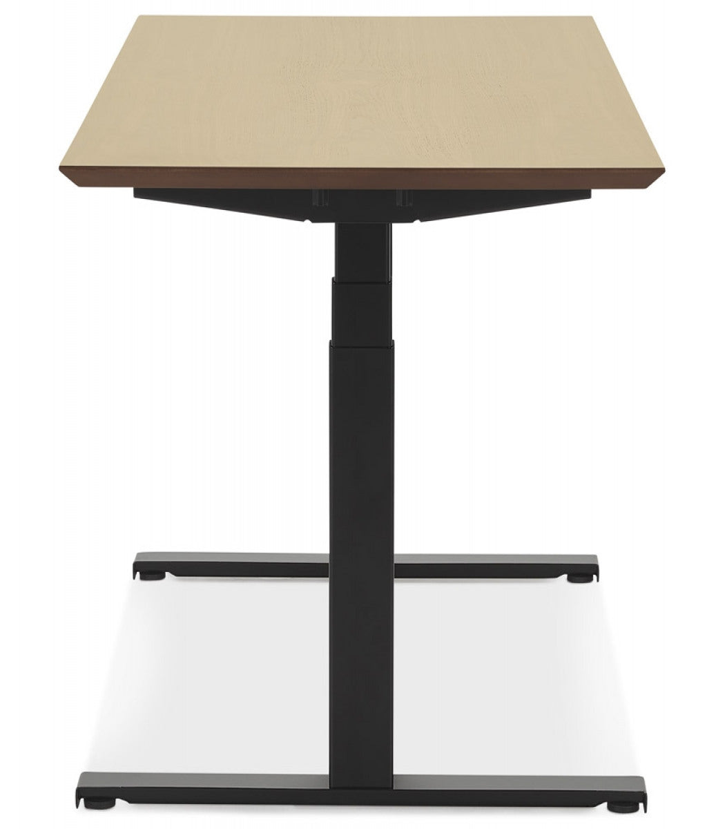 Bureau assis-debout électrique 'BIONIK'avec plateau en bois finition naturelle et pied en métal noir - 150x70 cm