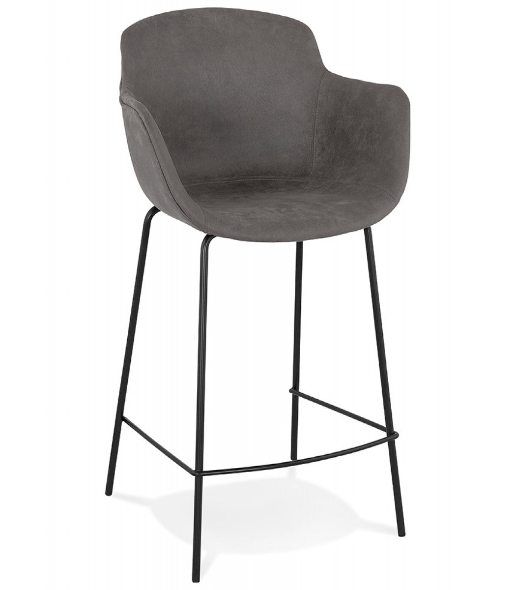 Tabouret snack mi-hauteur 'CALVIN MINI' en microfibre grise foncée