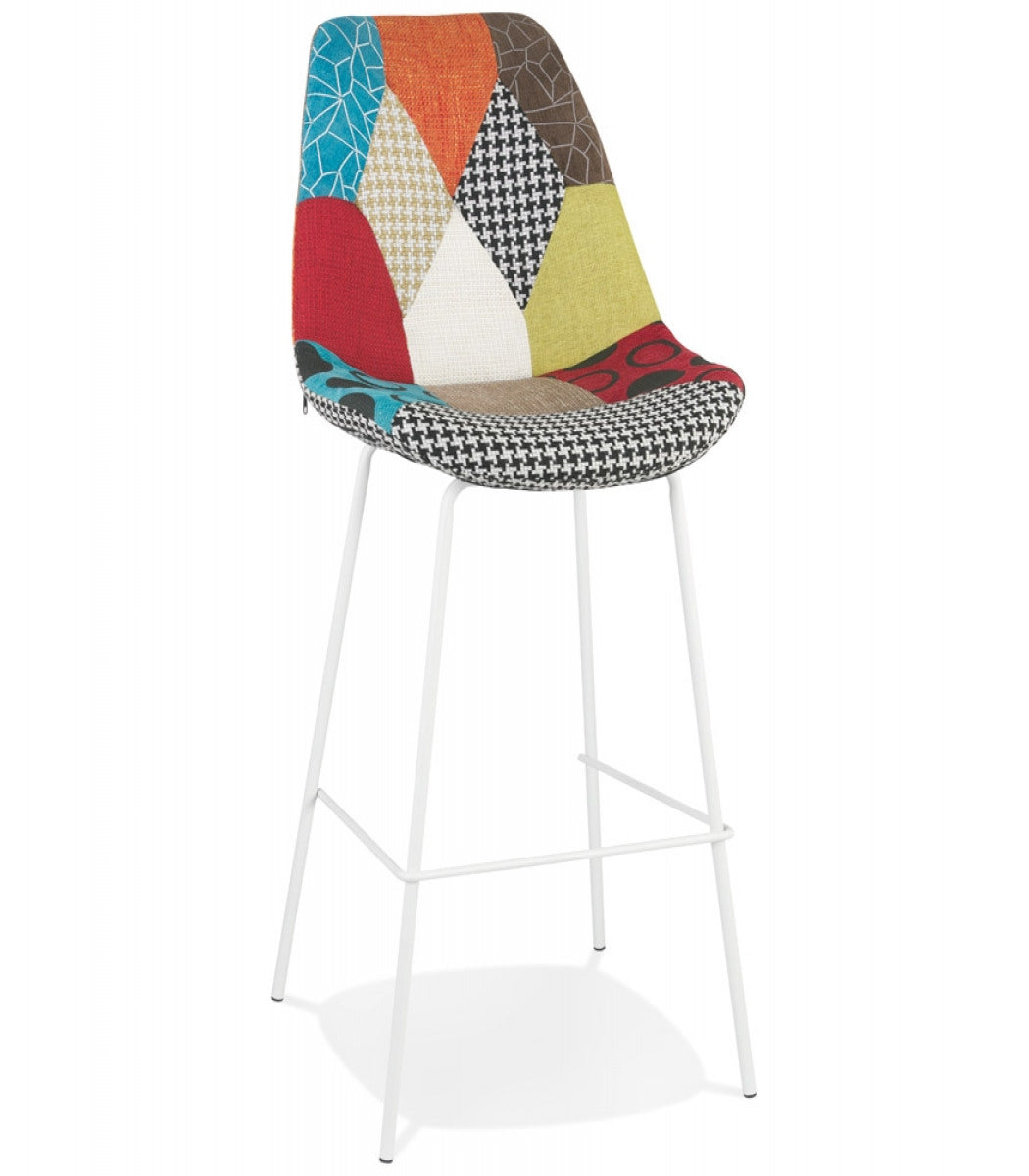 Tabouret de bar 'CAPSUL' style patchwork avec pied en métal blanc