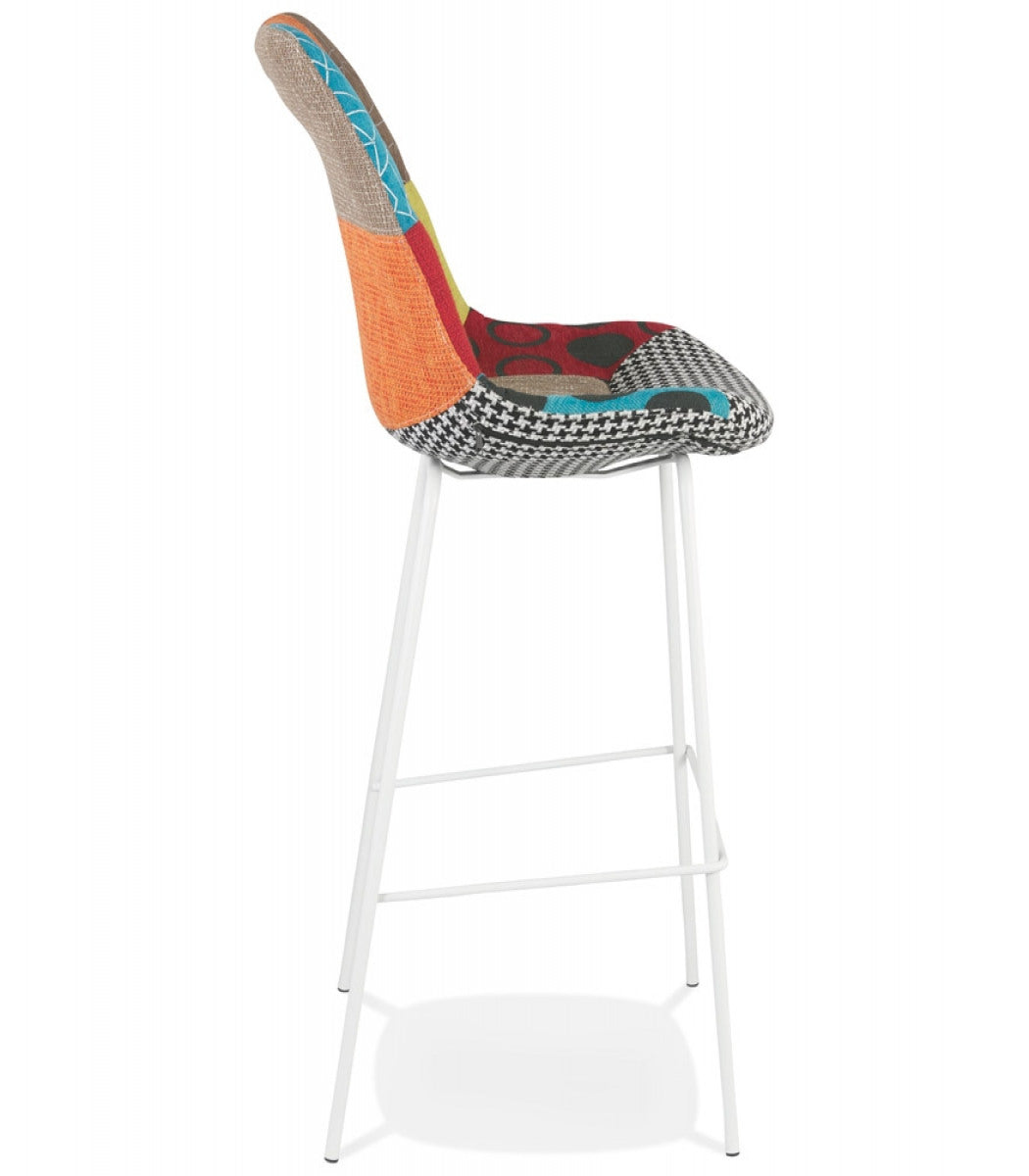 Tabouret de bar 'CAPSUL' style patchwork avec pied en métal blanc