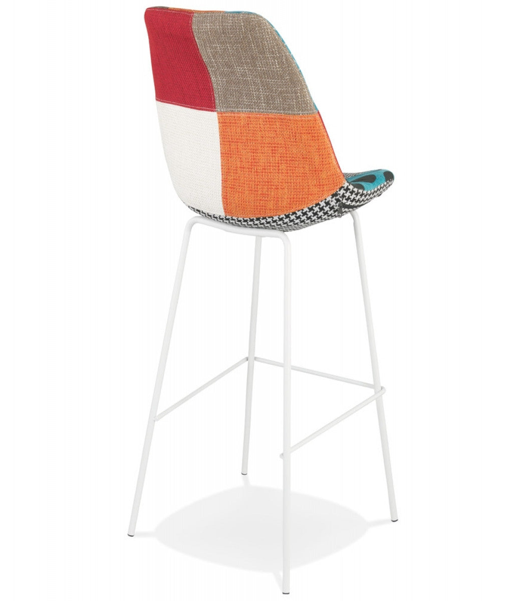 Tabouret de bar 'CAPSUL' style patchwork avec pied en métal blanc