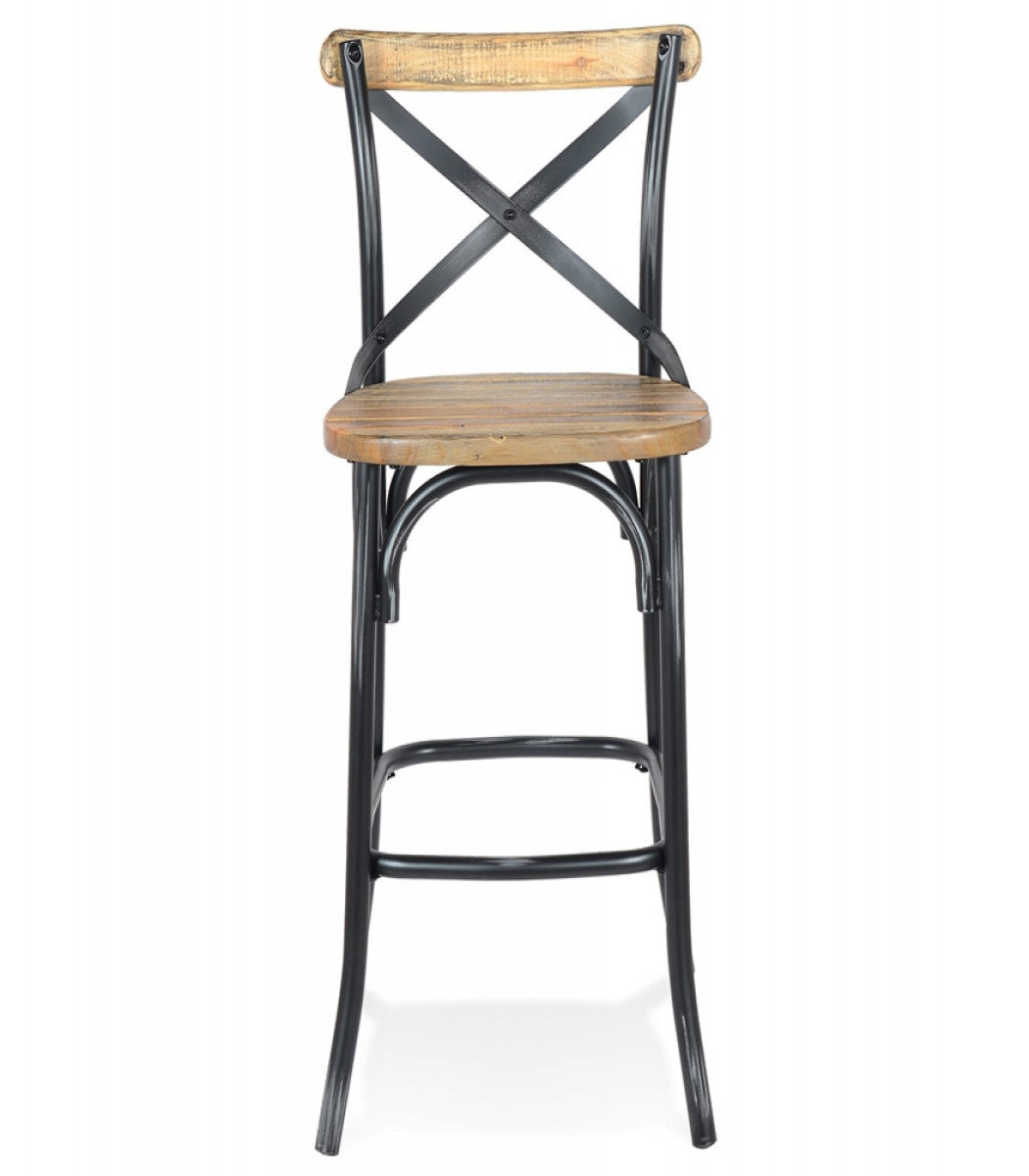 Tabouret de bar 'COTTAGE' en bois finition Noyer effet vieilli noir