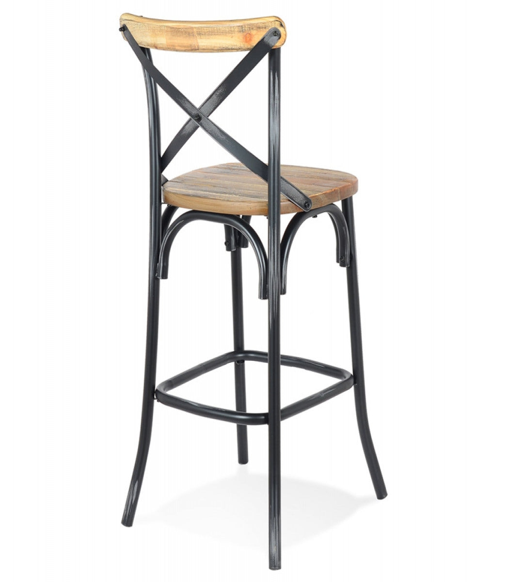 Tabouret de bar 'COTTAGE' en bois finition Noyer effet vieilli noir