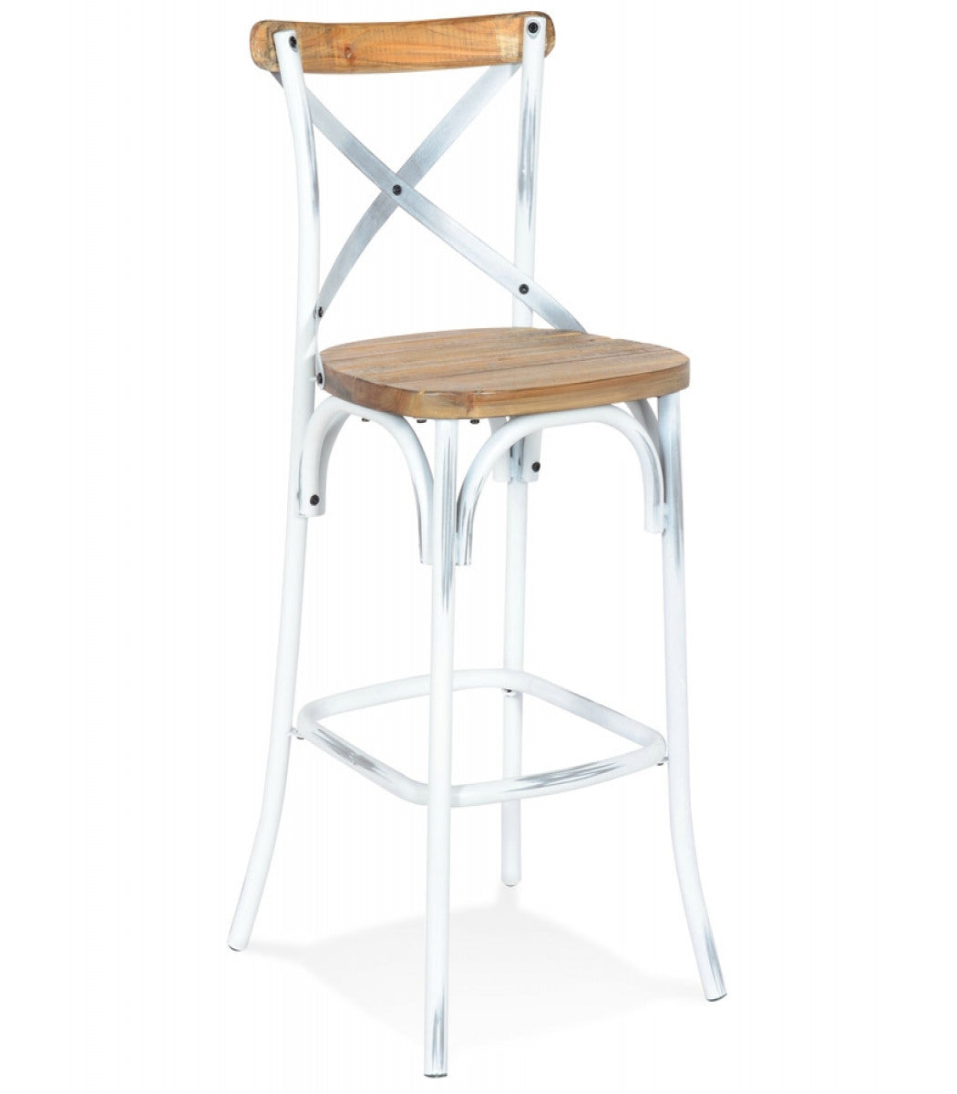 Tabouret de bar 'COTTAGE' en bois finition Noyer effet vieilli