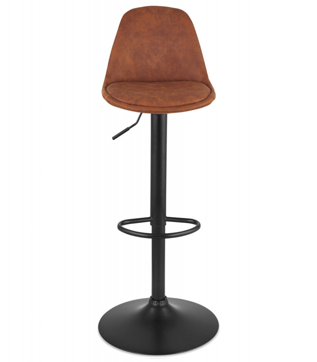 Tabouret réglable 'CROUPION' en microfibre brun et pied en métal noir