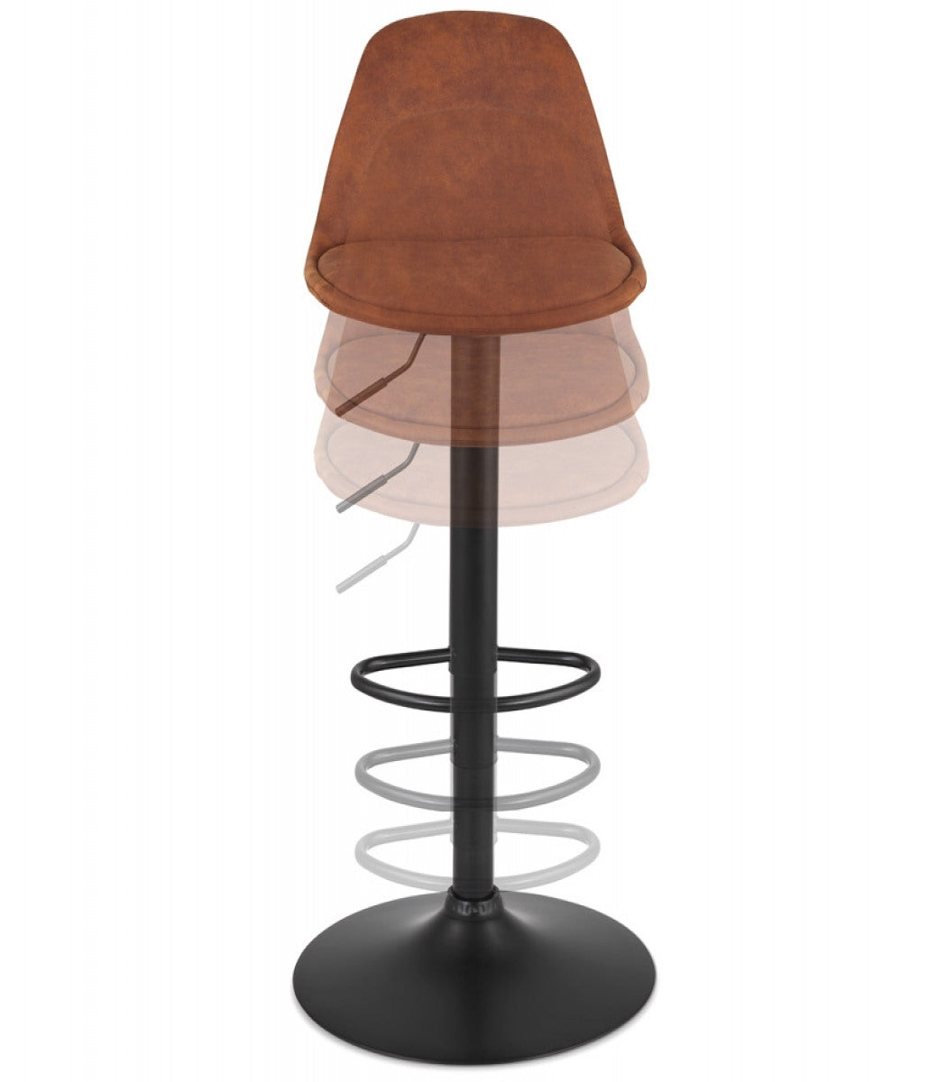 Tabouret réglable 'CROUPION' en microfibre brun et pied en métal noir
