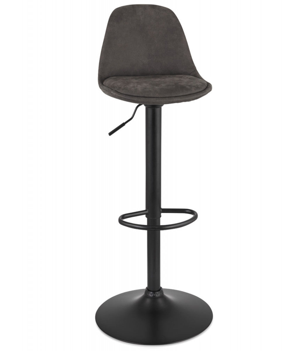 Tabouret réglable 'CROUPION' en microfibre gris foncé et pied en métal noir
