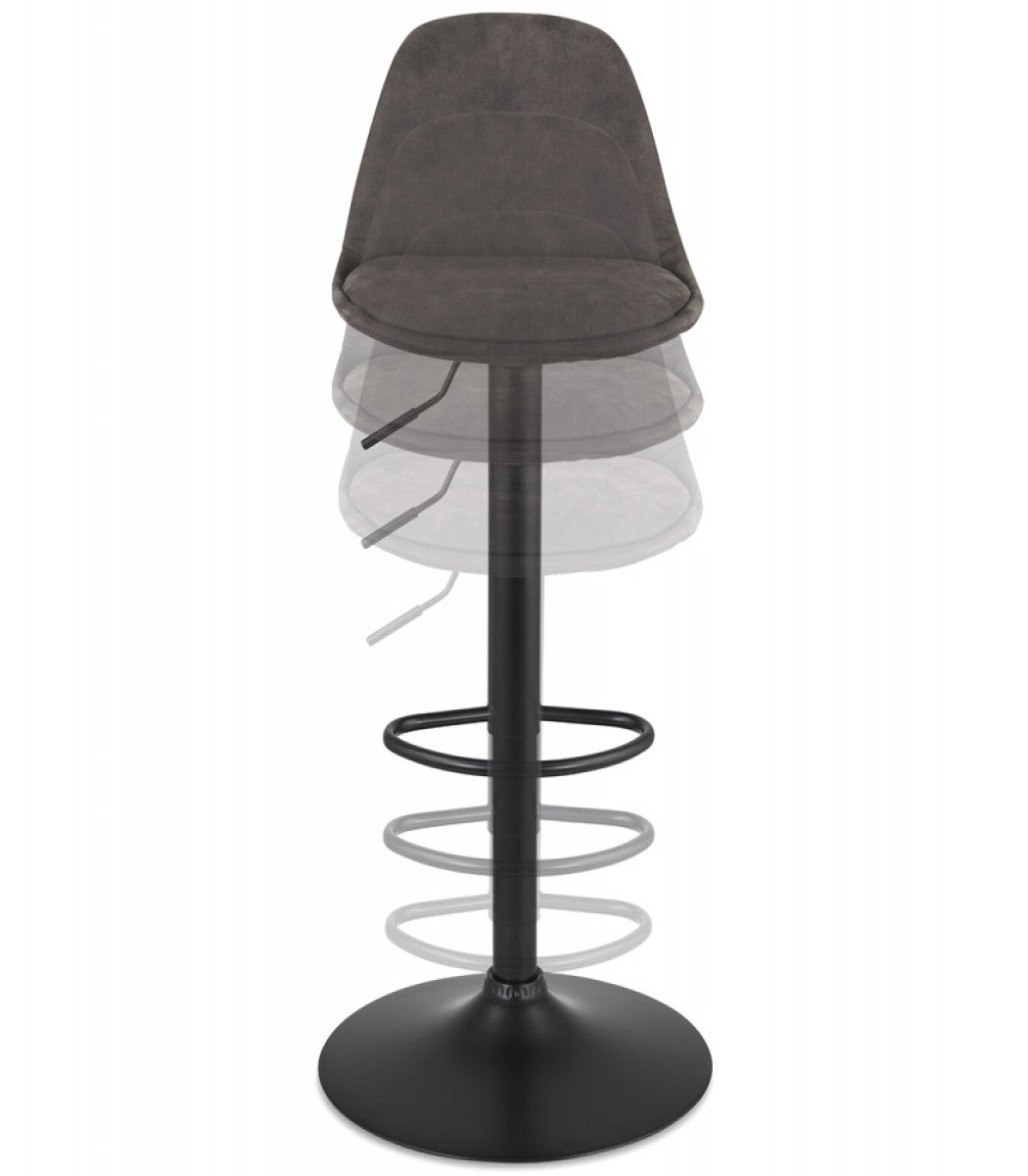 Tabouret réglable 'CROUPION' en microfibre gris foncé et pied en métal noir