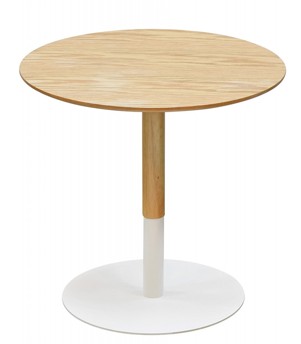 Table basse design ronde 'DILA H40' en bois finition naturelle et métal blanc