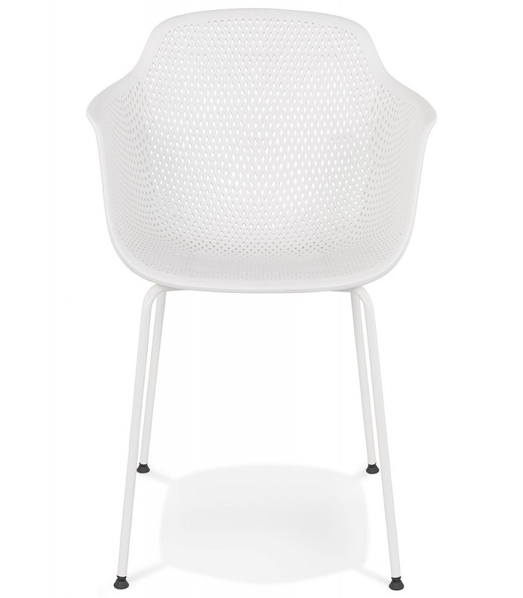 Chaise avec accoudoirs perforée 'DRAK' blanche intérieure / extérieure