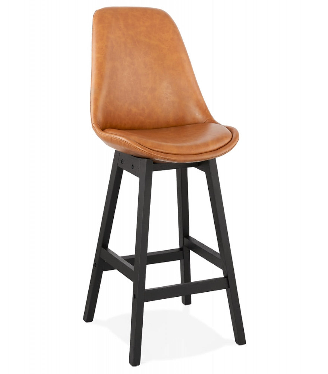Tabouret snack mi-hauteur 'ELENA MINI' brun en matière synthétique et pied en bois noir