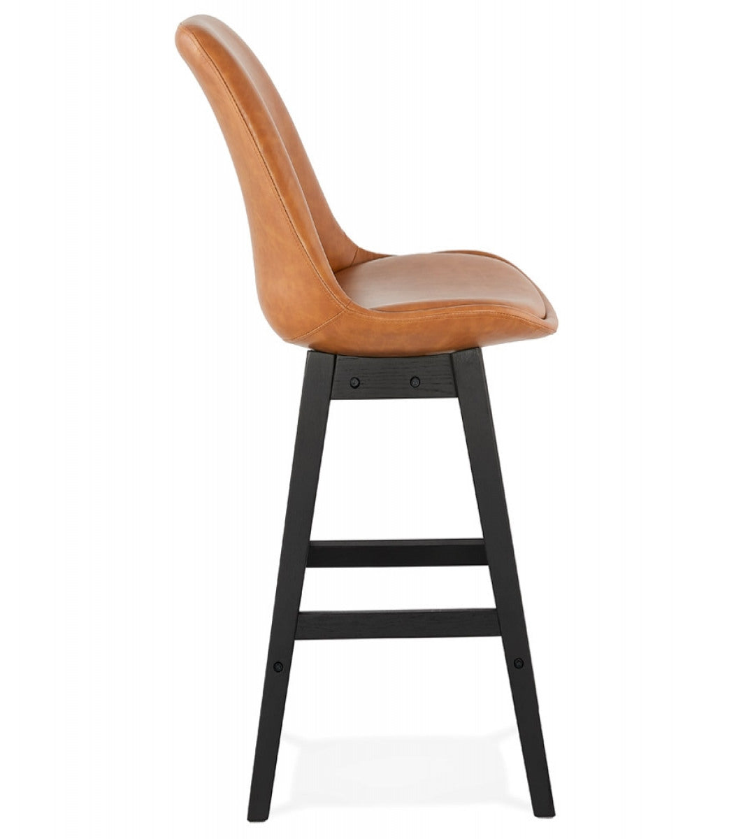 Tabouret snack mi-hauteur 'ELENA MINI' brun en matière synthétique et pied en bois noir
