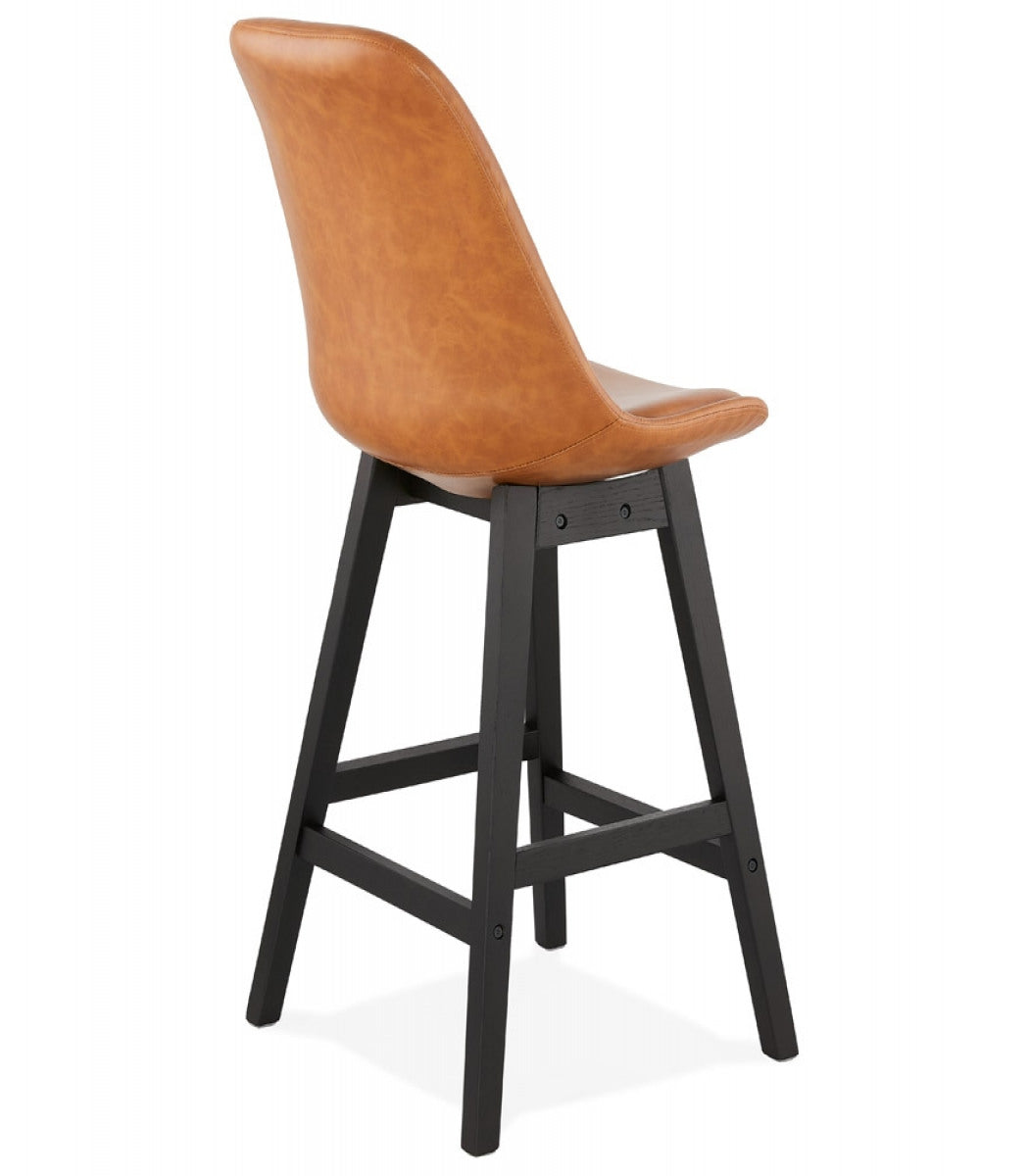 Tabouret snack mi-hauteur 'ELENA MINI' brun en matière synthétique et pied en bois noir