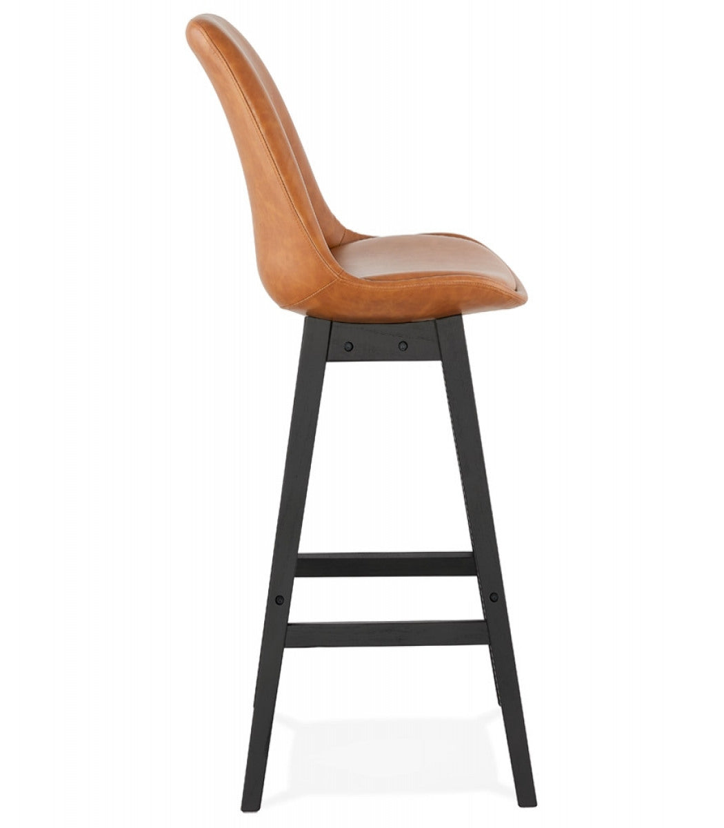 Tabouret de bar 'ELENA' brun en matière synthétique et pied en bois noir