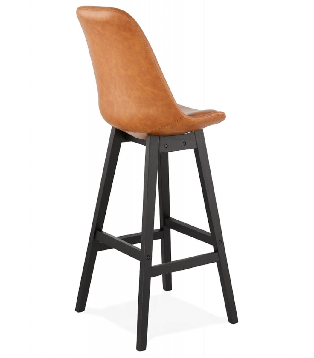 Tabouret de bar 'ELENA' brun en matière synthétique et pied en bois noir