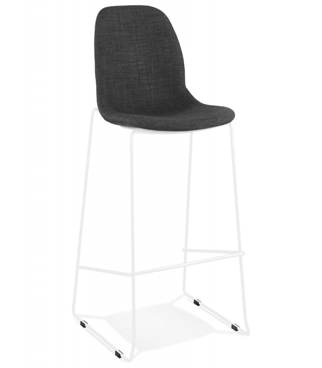 Tabouret de bar empilable 'FAKIR' en tissu gris foncé et pied en métal blanc
