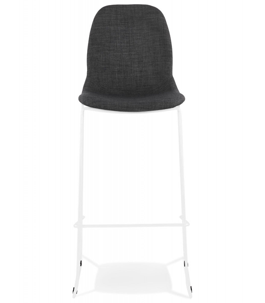 Tabouret de bar empilable 'FAKIR' en tissu gris foncé et pied en métal blanc