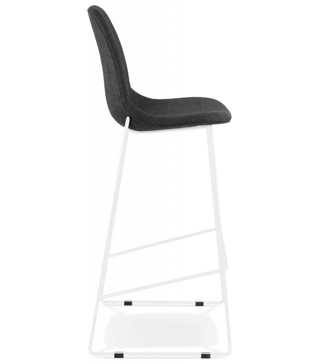 Tabouret de bar empilable 'FAKIR' en tissu gris foncé et pied en métal blanc