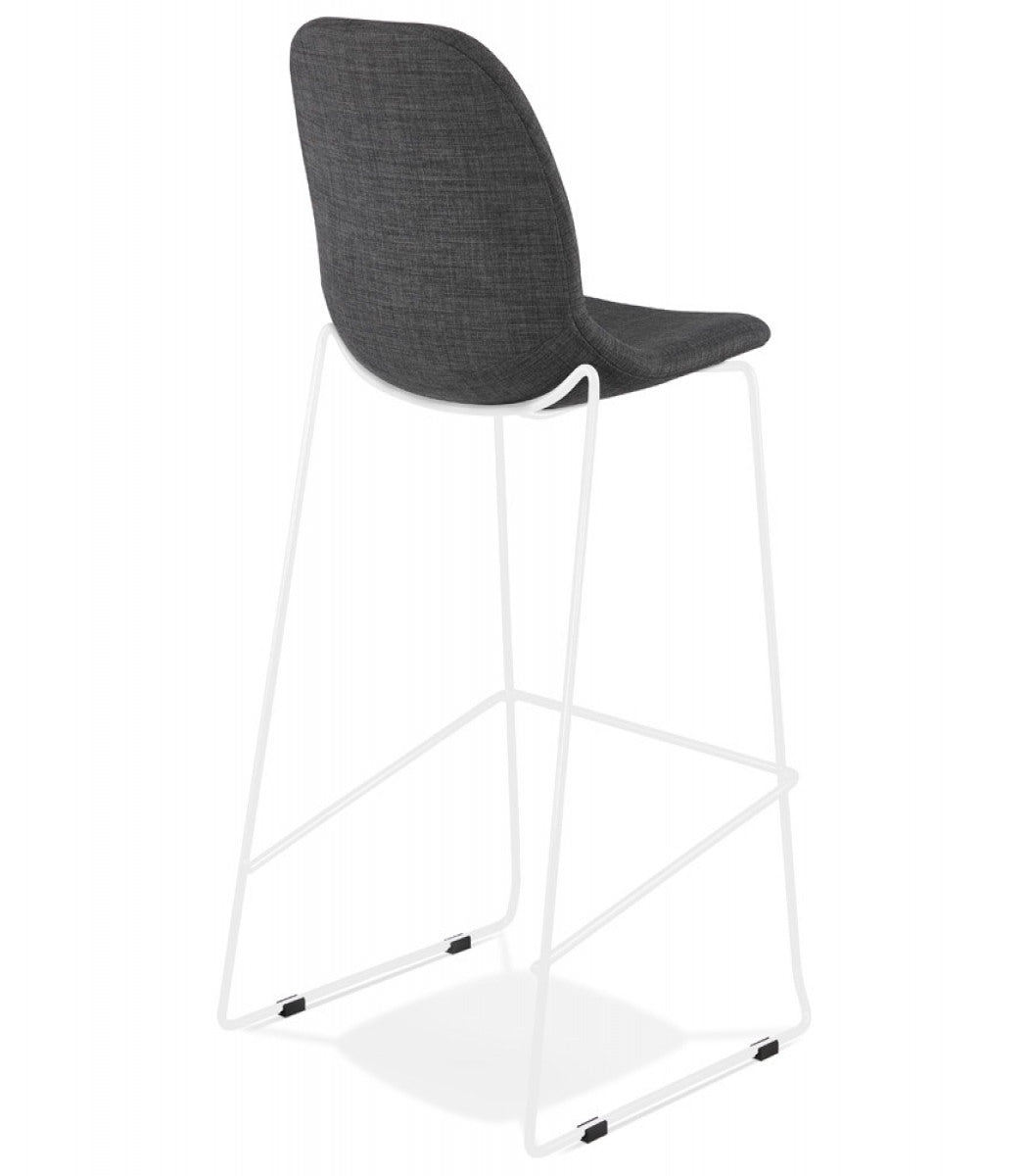 Tabouret de bar empilable 'FAKIR' en tissu gris foncé et pied en métal blanc