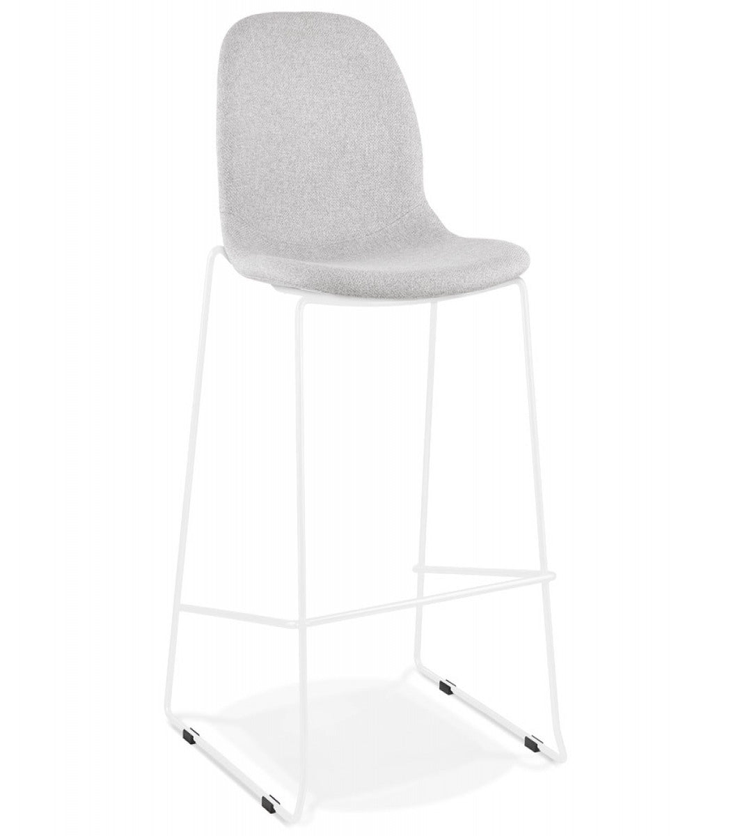 Tabouret de bar empilable 'FAKIR' en tissu gris clair et pied en métal blanc