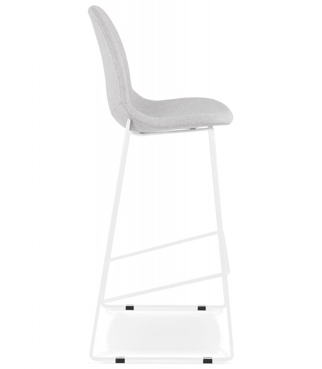 Tabouret de bar empilable 'FAKIR' en tissu gris clair et pied en métal blanc