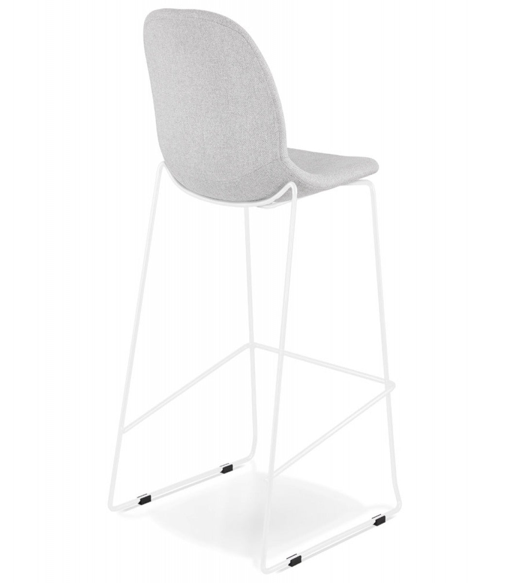 Tabouret de bar empilable 'FAKIR' en tissu gris clair et pied en métal blanc