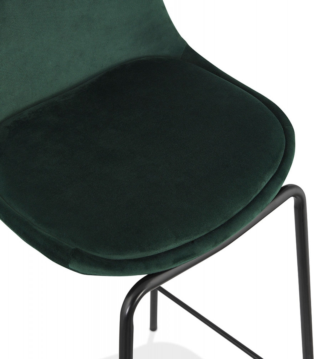 Tabouret snack mi-hauteur 'FENTON MINI' en velours vert et pied en métal noir