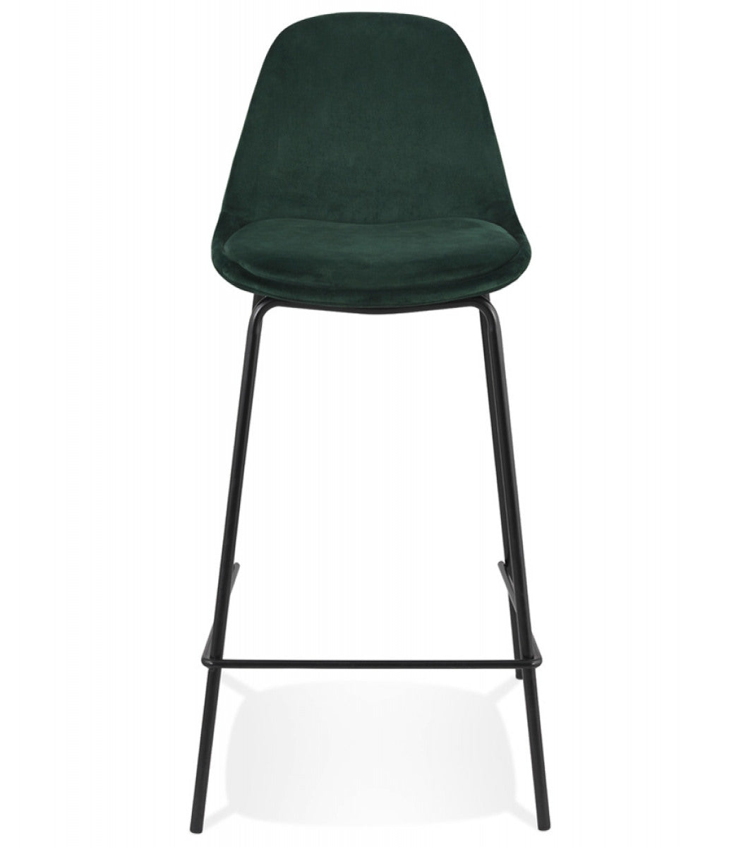 Tabouret snack mi-hauteur 'FENTON MINI' en velours vert et pied en métal noir