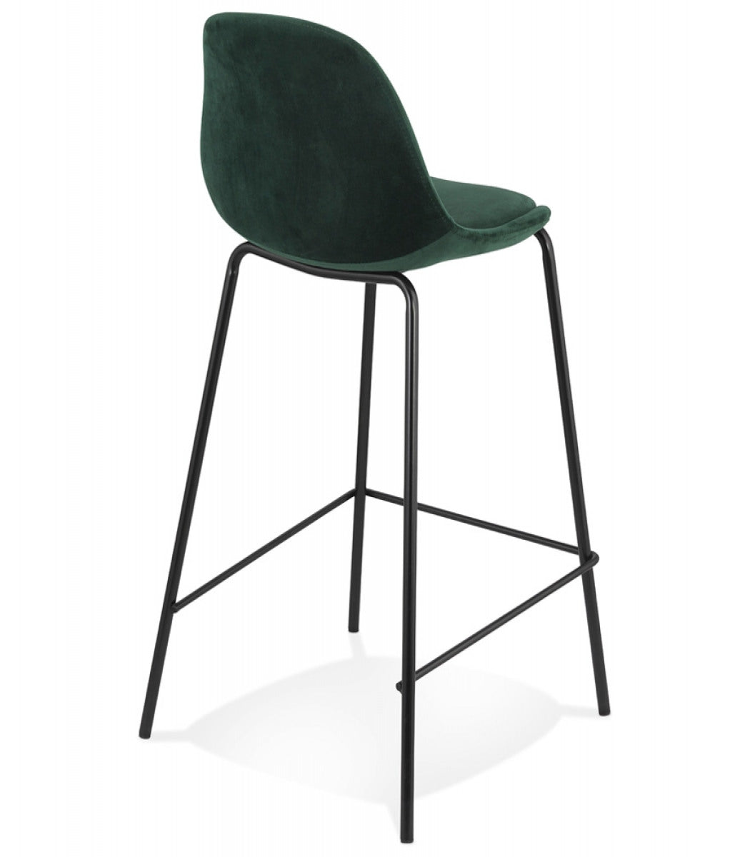 Tabouret snack mi-hauteur 'FENTON MINI' en velours vert et pied en métal noir