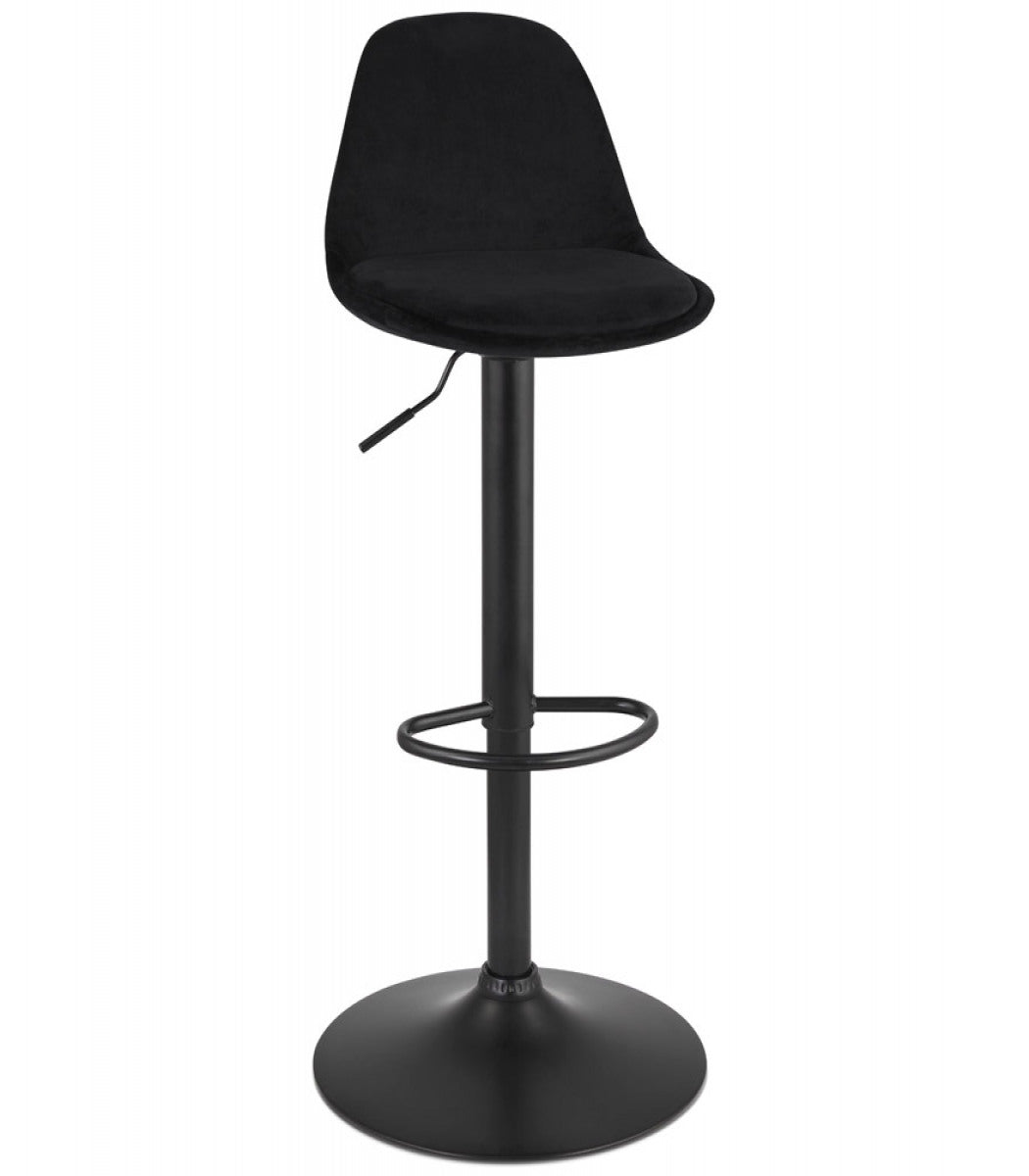 Tabouret réglable 'FINLEY' en velours noir et pied en métal noir