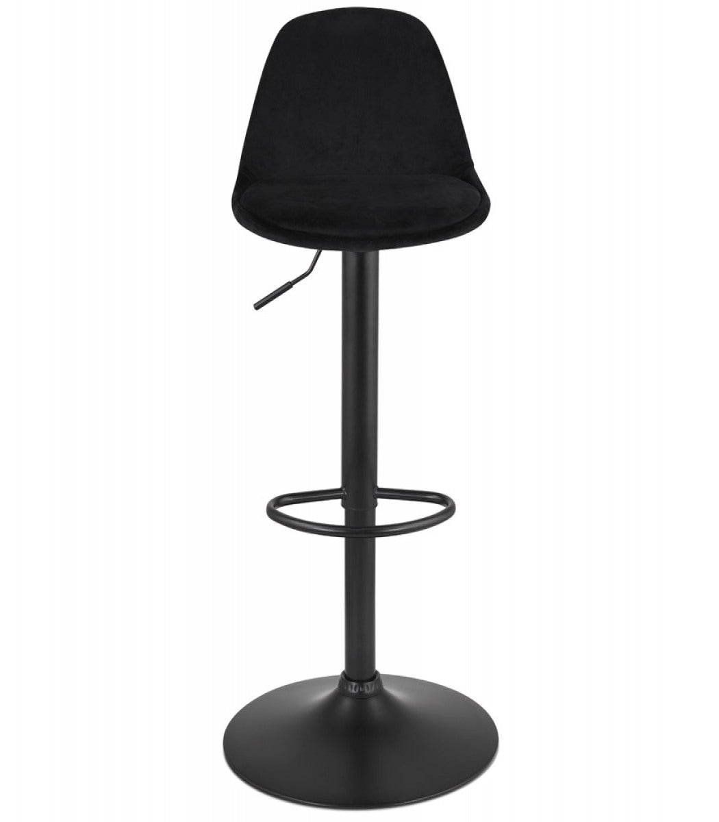 Tabouret réglable 'FINLEY' en velours noir et pied en métal noir