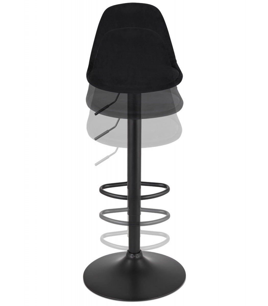 Tabouret réglable 'FINLEY' en velours noir et pied en métal noir