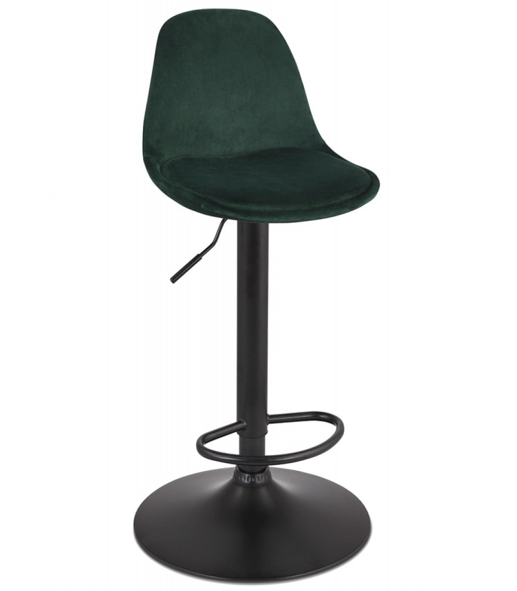 Tabouret réglable 'FINLEY' en velours vert et pied en métal noir