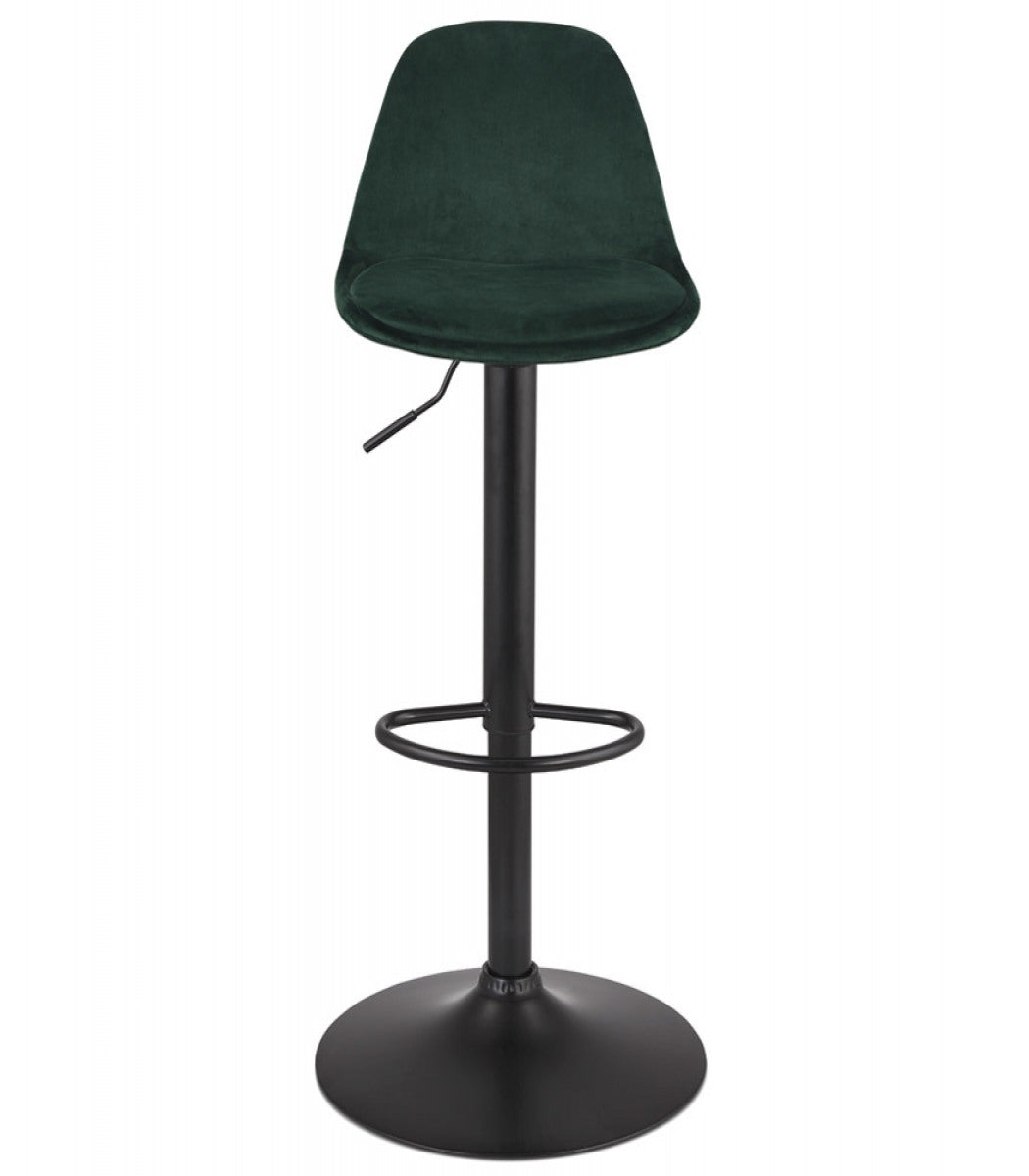 Tabouret réglable 'FINLEY' en velours vert et pied en métal noir