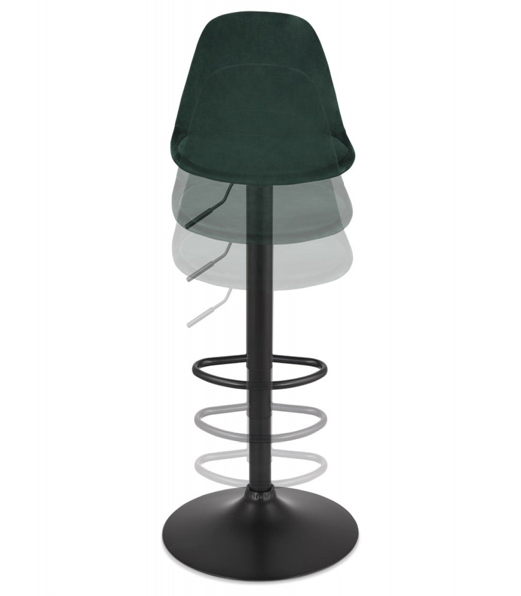 Tabouret réglable 'FINLEY' en velours vert et pied en métal noir