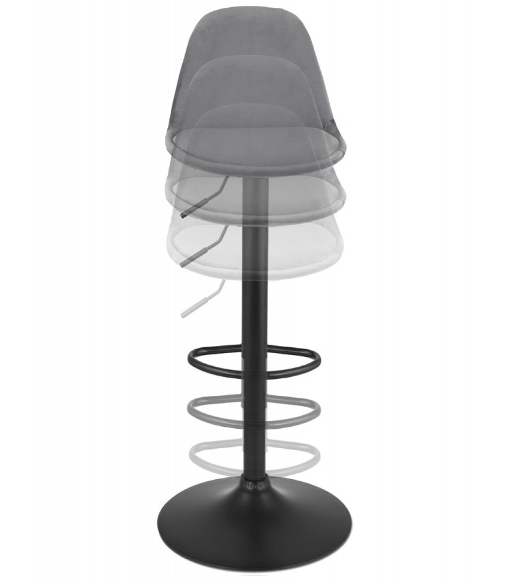 Tabouret réglable 'FINLEY' en velours gris et pied en métal noir