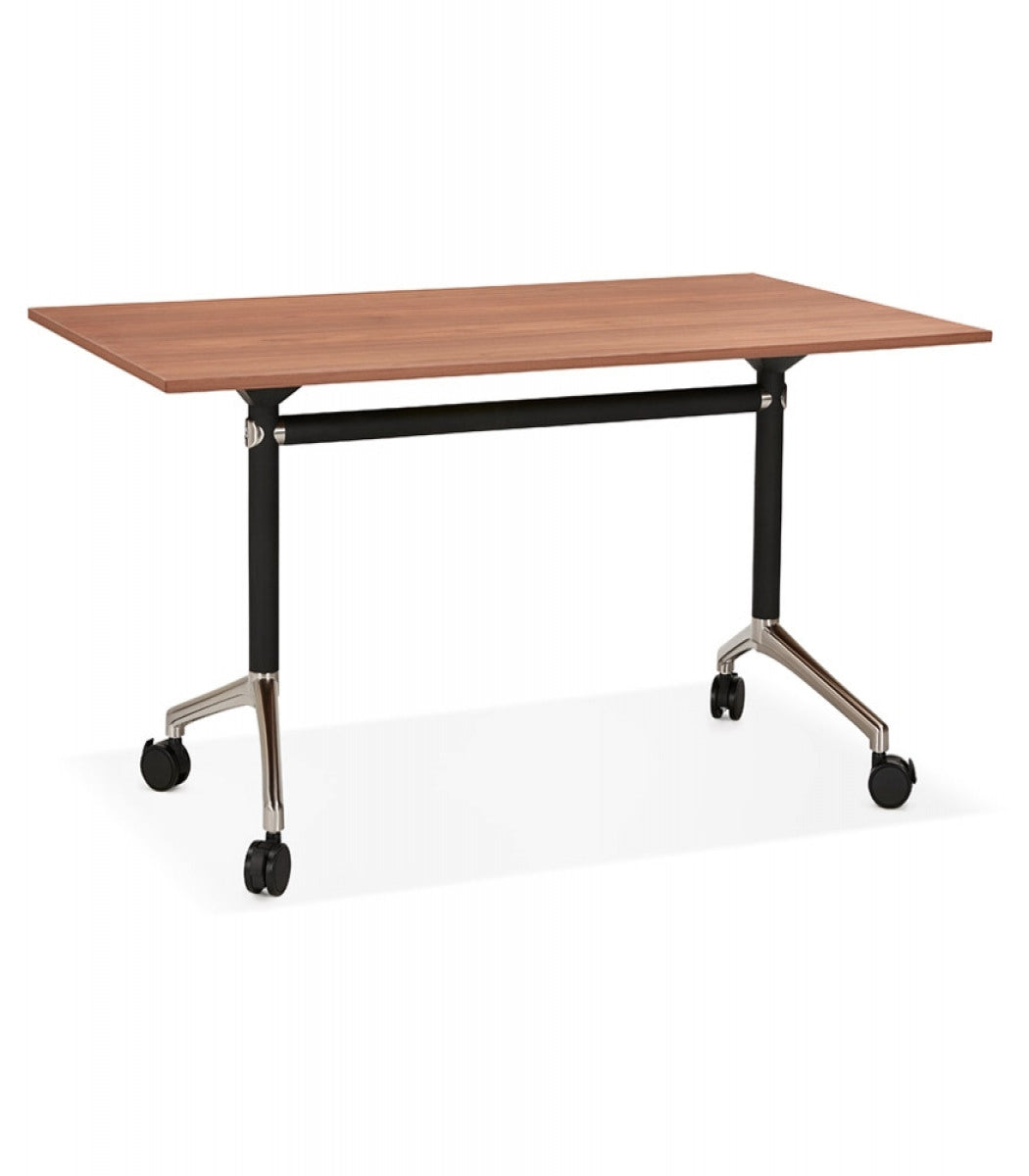 Bureau pliable 'FLEXO' sur roulettes en bois finition Noyer - 140x70 cm