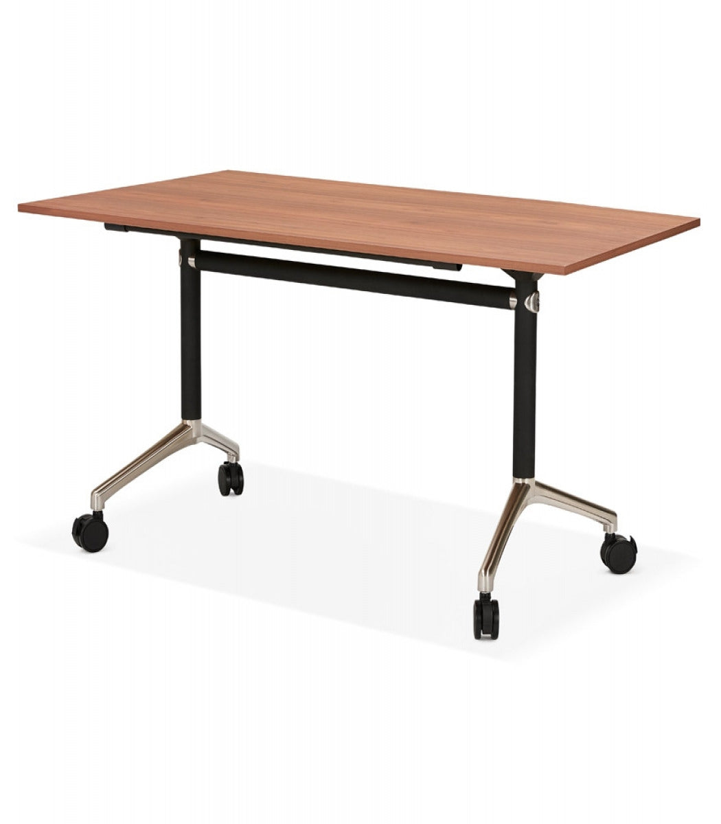 Bureau pliable 'FLEXO' sur roulettes en bois finition Noyer - 140x70 cm