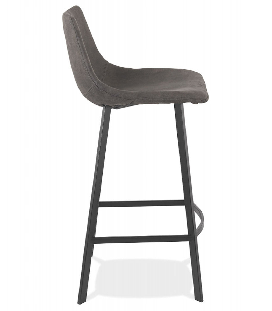 Tabouret snack mi-hauteur 'FUJI MINI' en microfibre gris foncé avec pied en métal noir