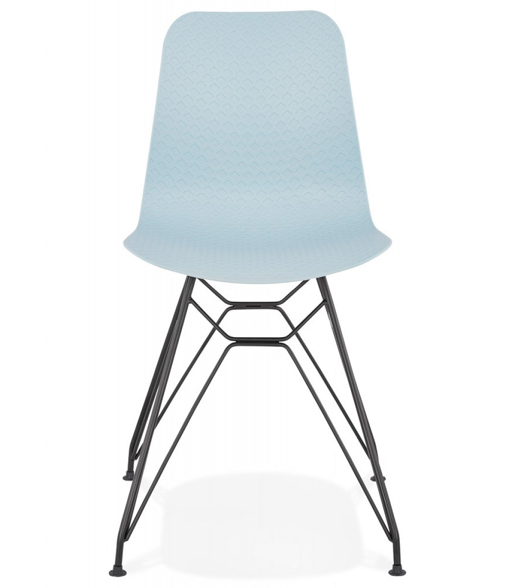 Chaise design 'GAUDY' bleue style industriel avec pied en métal noir