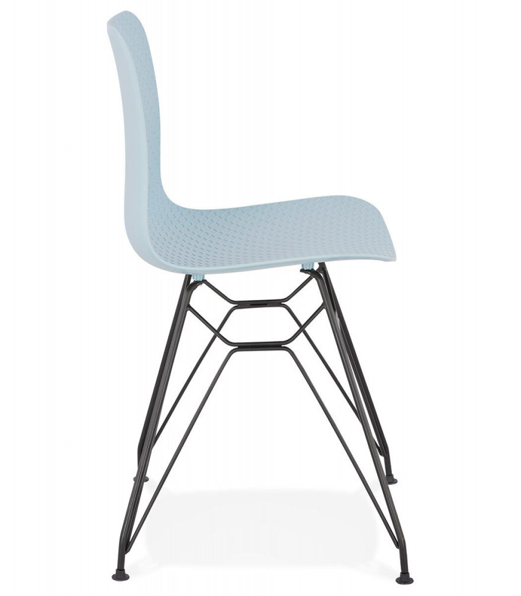 Chaise design 'GAUDY' bleue style industriel avec pied en métal noir